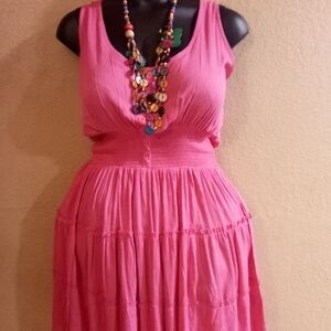 Pink Sleeveless Ruched Maxi Dress